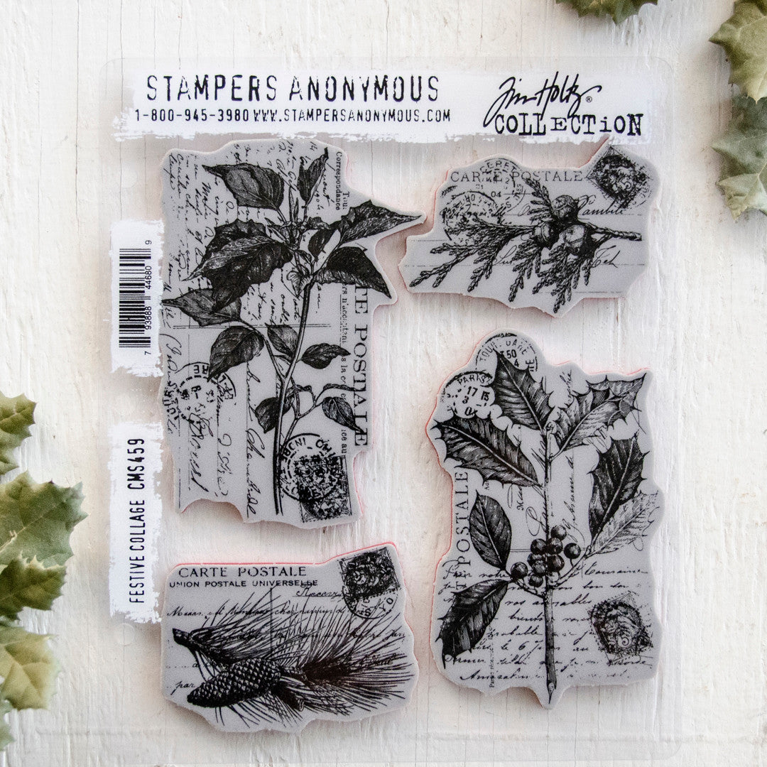 Tim Holtz Festive Collage Cling Mount Stamp Set