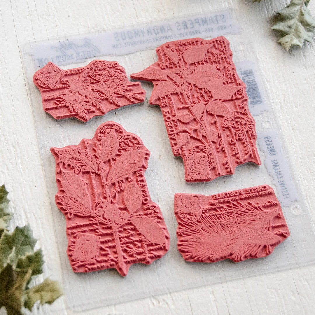 Tim Holtz Festive Collage Cling Mount Stamp Set