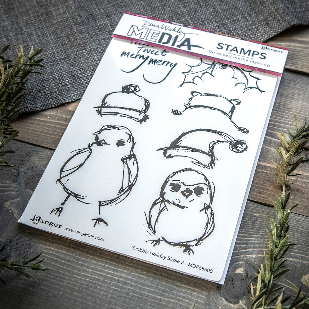 Dina Wakley Scribbly Holiday Birdie Stramp Set 2 by Ranger Ink