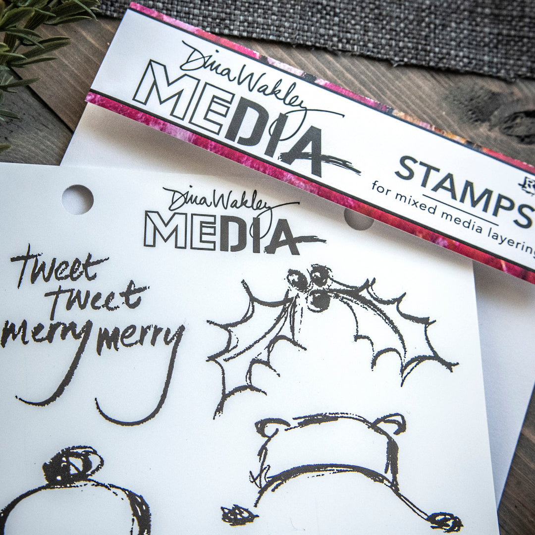 Dina Wakley Scribbly Holiday Birdie Stramp Set 2 by Ranger Ink