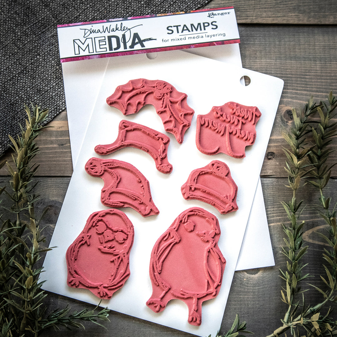 Dina Wakley Scribbly Holiday Birdie Stramp Set 2 by Ranger Ink