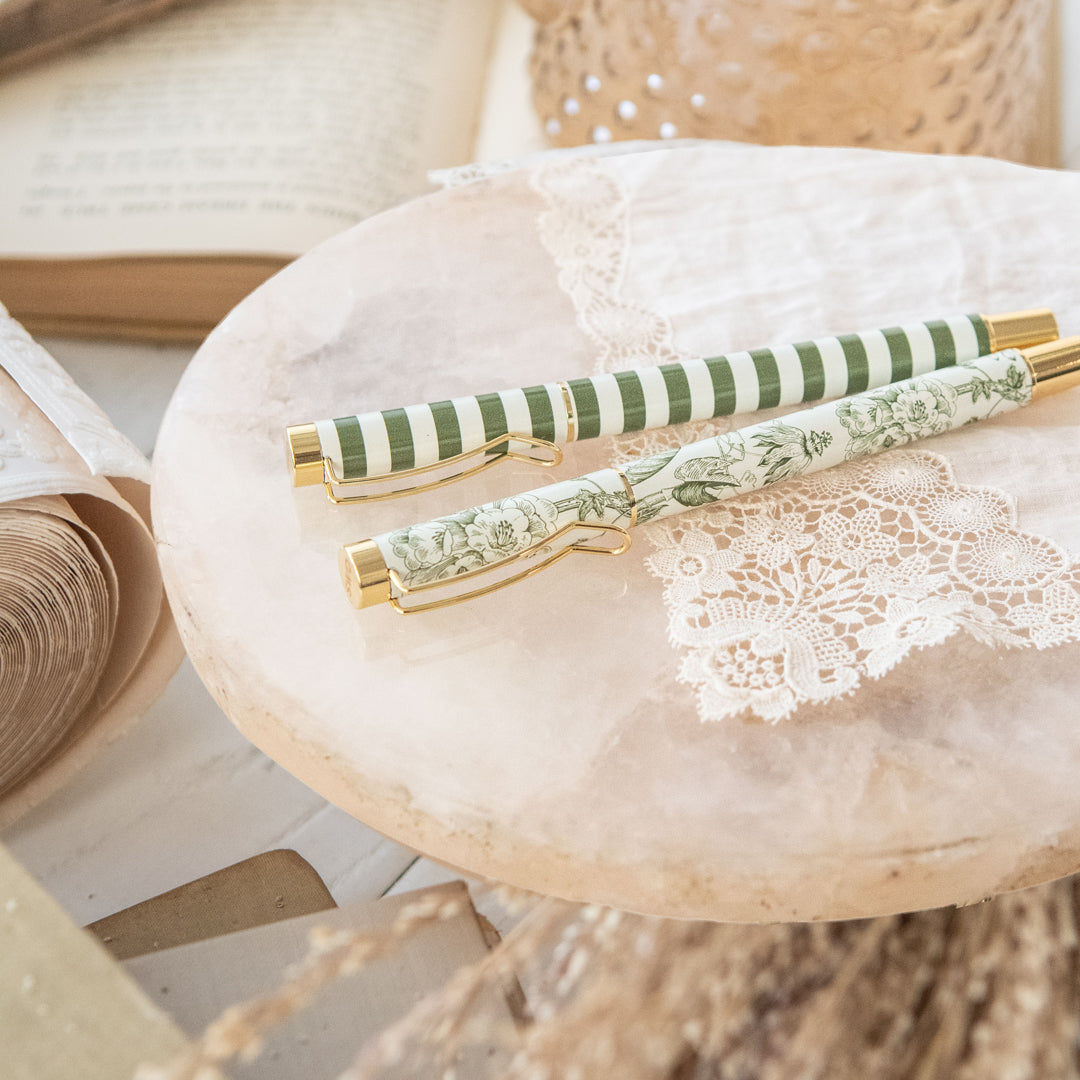 Green Floral Metal Pen Set