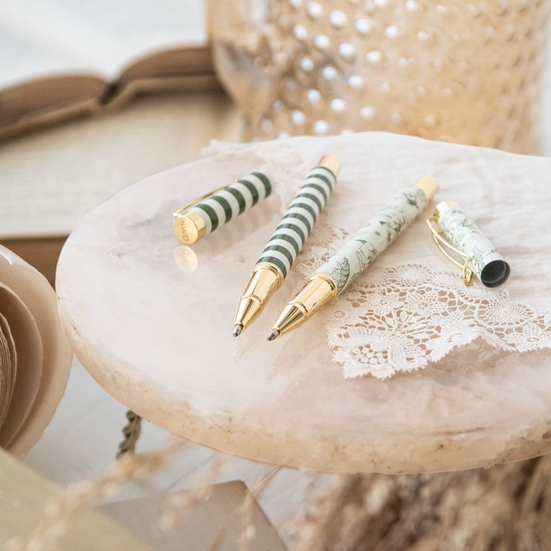 Green Floral Metal Pen Set