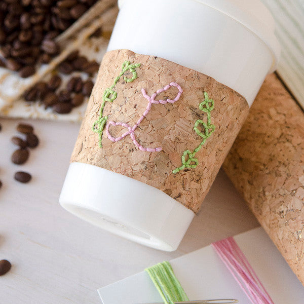 Embroidered Cork Coffee Cup Cozy Project