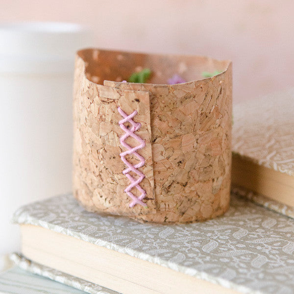 Embroidered Cork Coffee Cup Cozy Project
