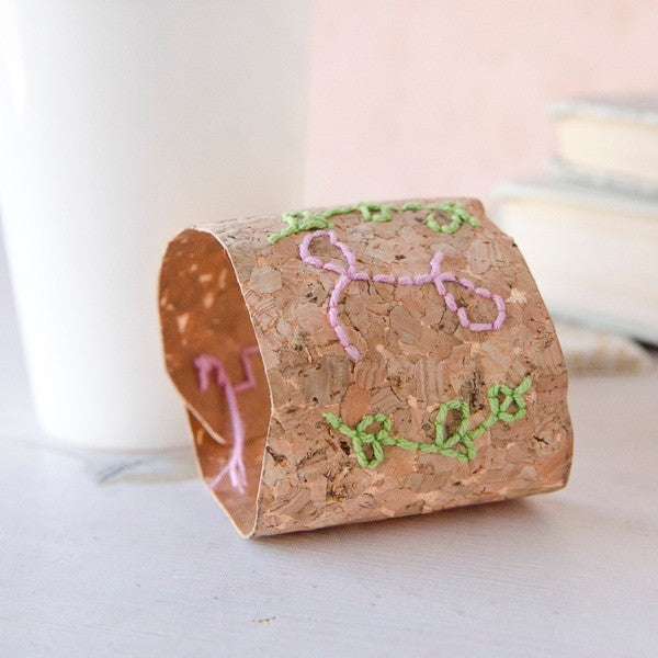 Embroidered Cork Coffee Cup Cozy Project