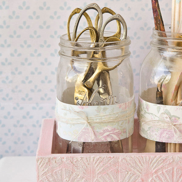 Shabby Chic Desk Décor Part 2: Desktop Storage with Mason Jars