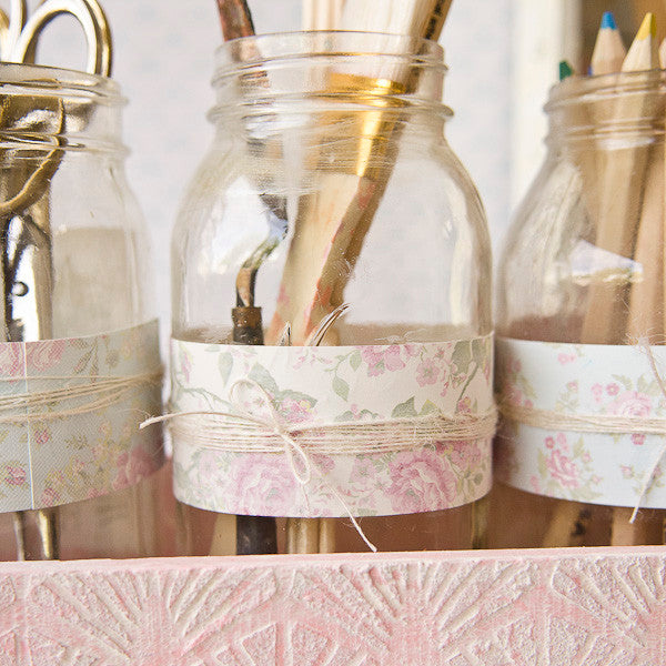 Shabby Chic Desk Décor Part 2: Desktop Storage with Mason Jars