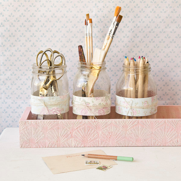 Shabby Chic Desk Décor Part 2: Desktop Storage with Mason Jars