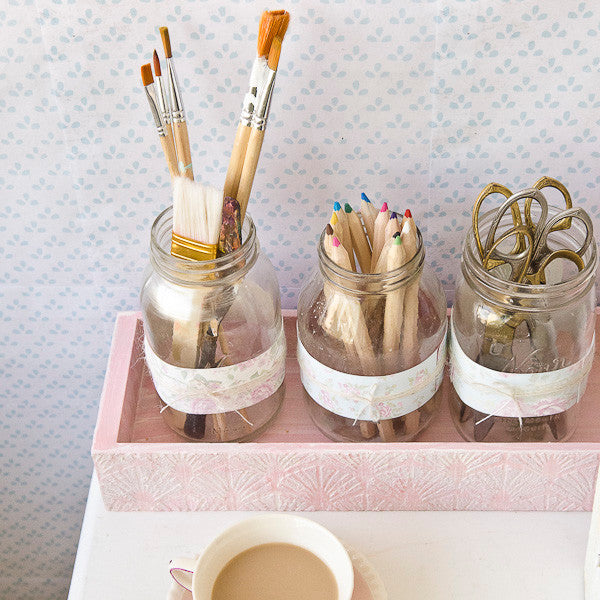 Shabby Chic Desk Décor Part 2: Desktop Storage with Mason Jars