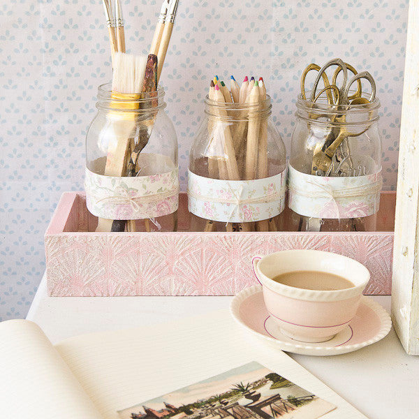Shabby Chic Desk Décor Part 2: Desktop Storage with Mason Jars