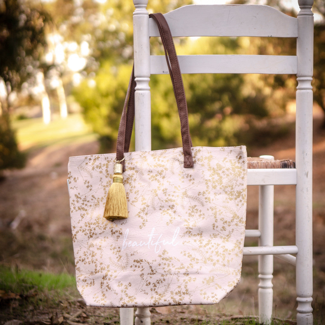 Quartz Gilded Flowers Bucket Tote by Papaya Art