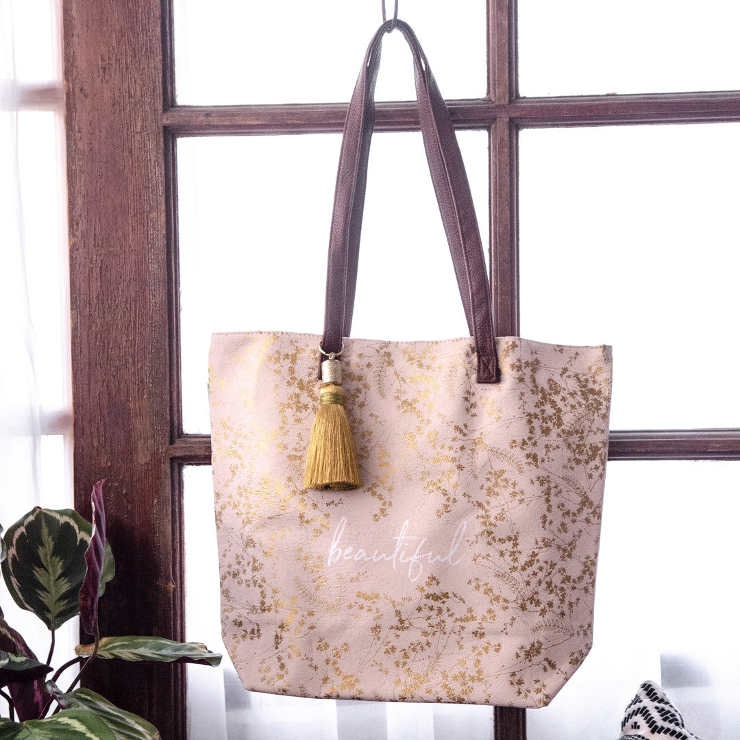 Quartz Gilded Flowers Bucket Tote by Papaya Art