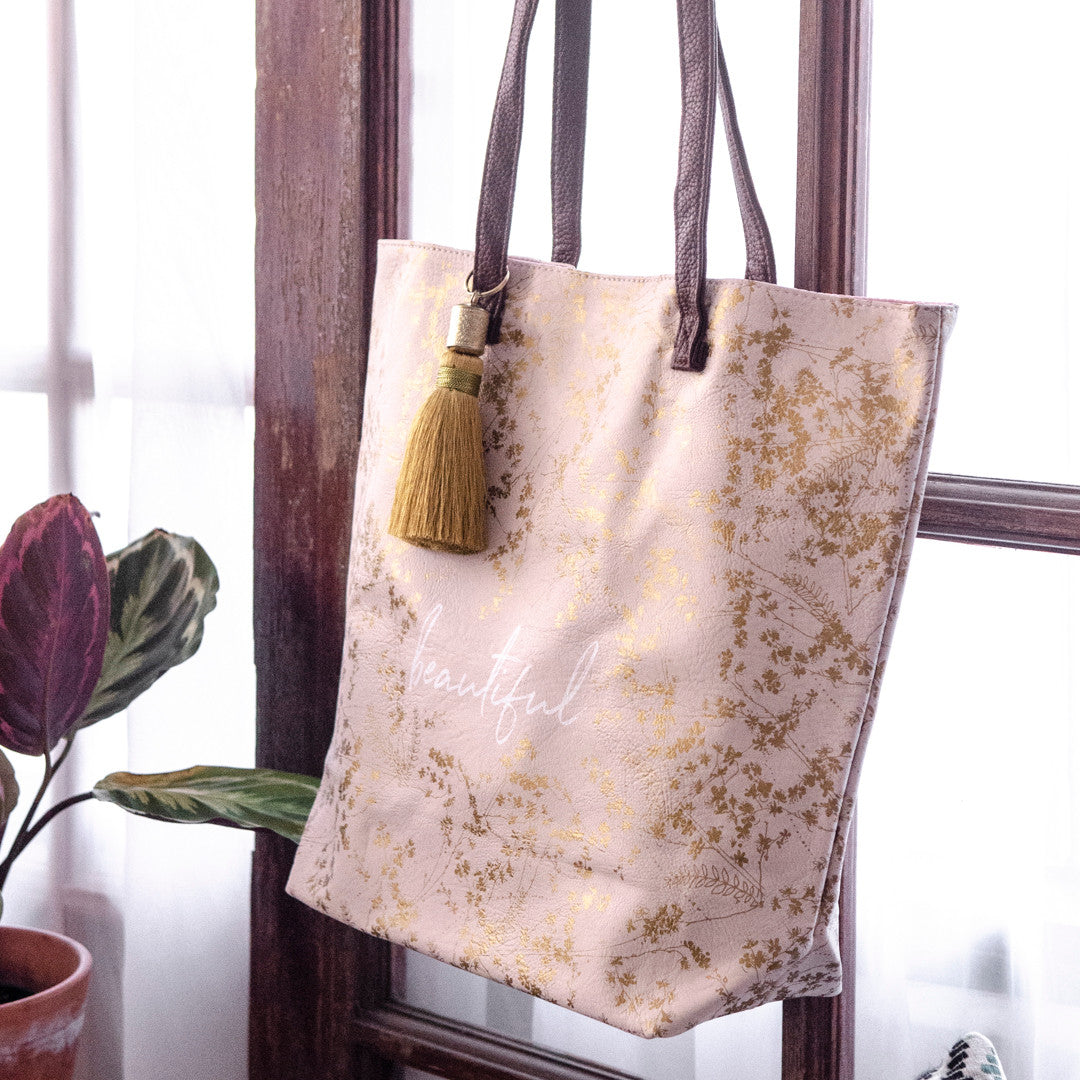 Quartz Gilded Flowers Bucket Tote by Papaya Art