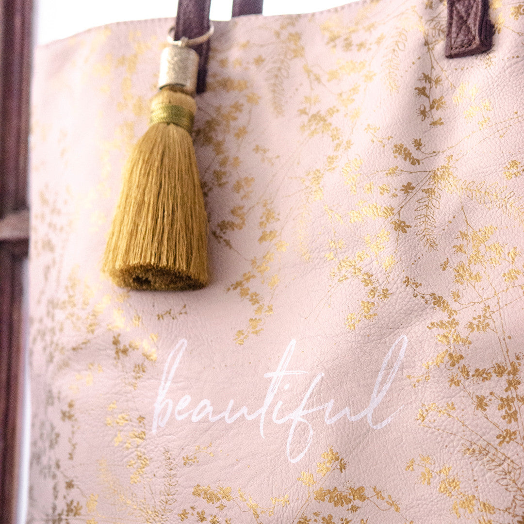 Quartz Gilded Flowers Bucket Tote by Papaya Art