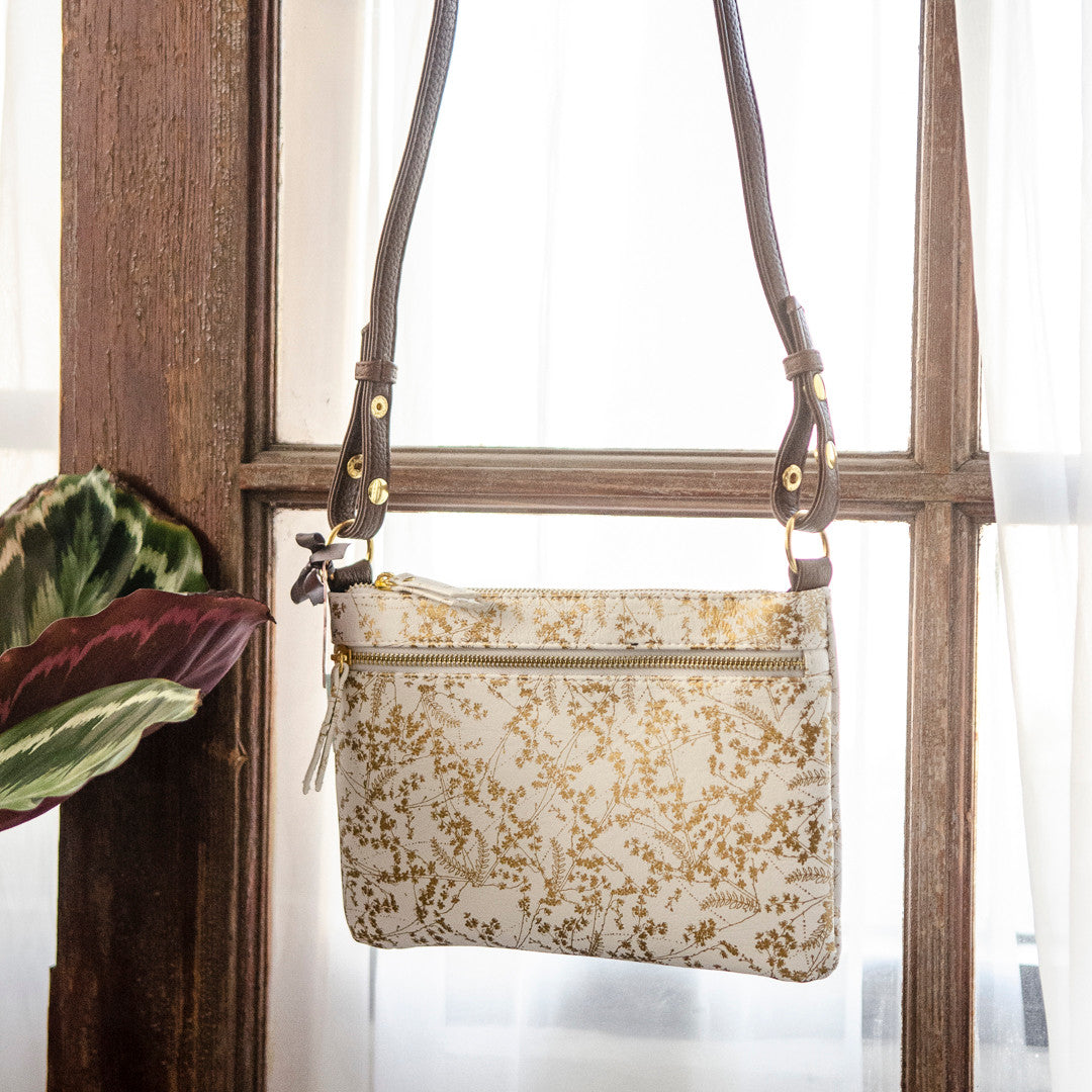 Gilded Flowers Crossbody Bag by Papaya Art