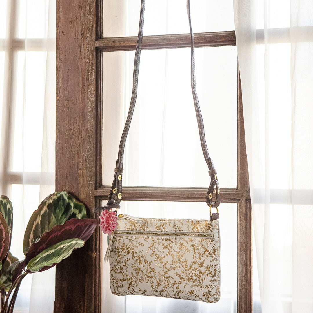 Gilded Flowers Crossbody Bag by Papaya Art