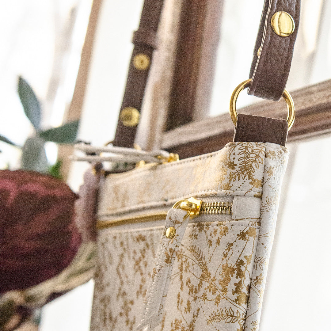 Gilded Flowers Crossbody Bag by Papaya Art