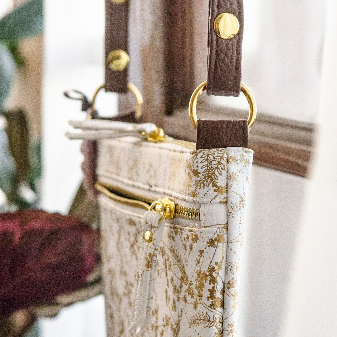 Gilded Flowers Crossbody Bag by Papaya Art