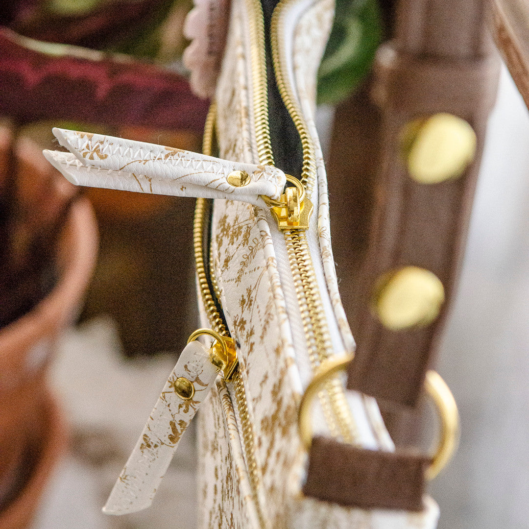 Gilded Flowers Crossbody Bag by Papaya Art