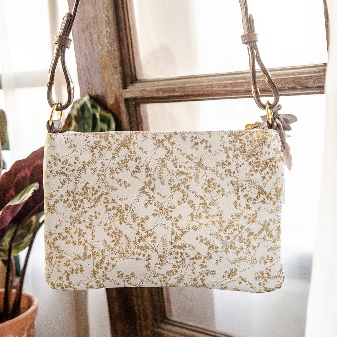 Gilded Flowers Crossbody Bag by Papaya Art