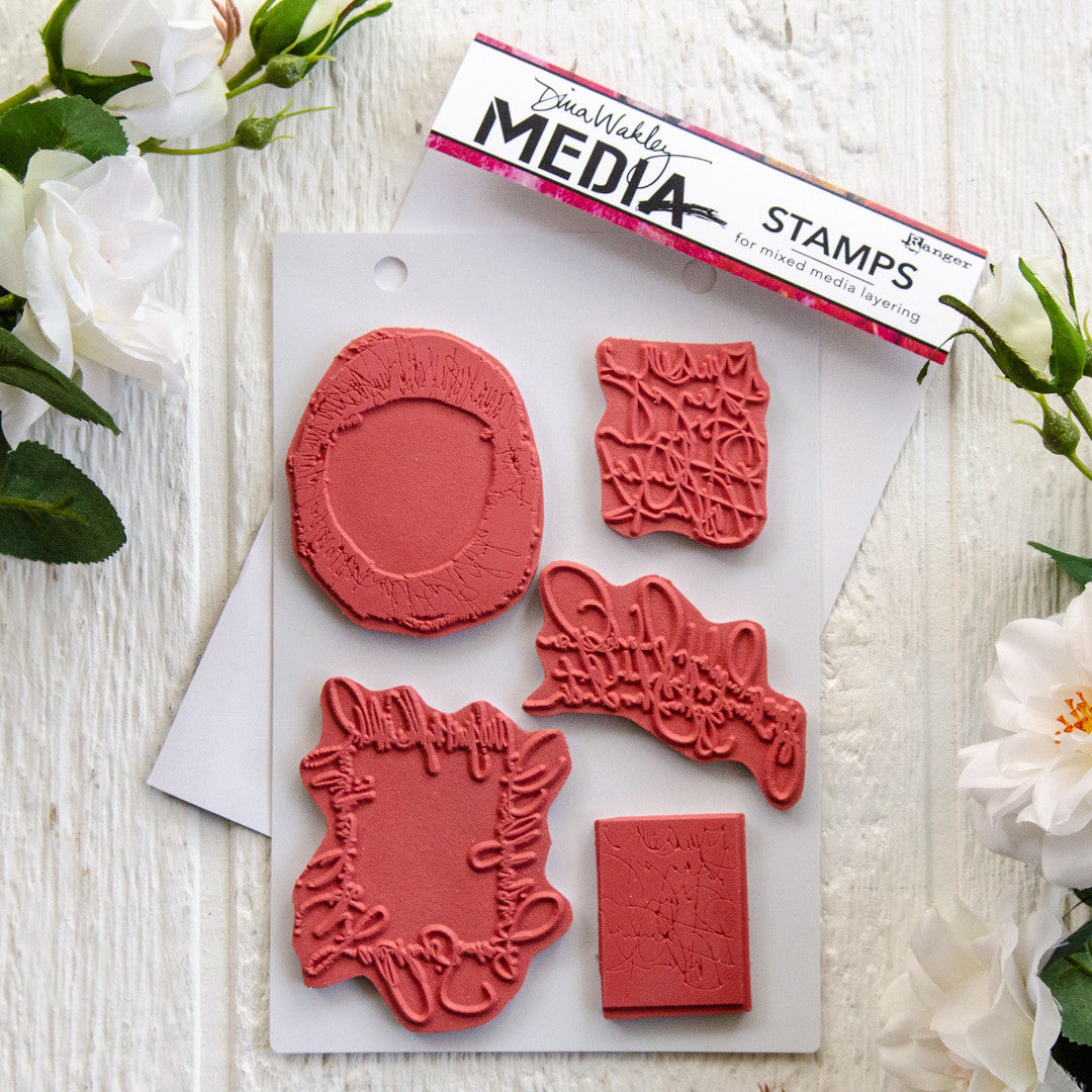 Dina Wakley Media Scribbled Text Elements Cling Stamp Set EXP