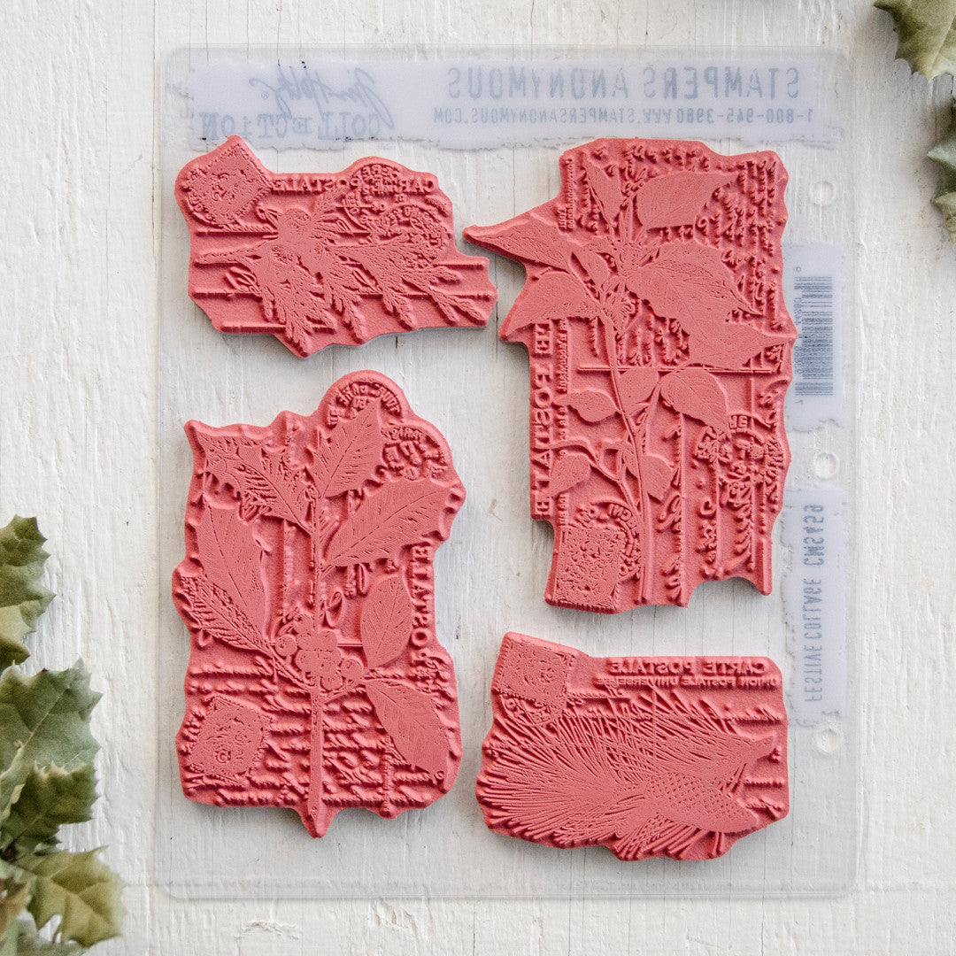 Tim Holtz Festive Collage Cling Mount Stamp Set