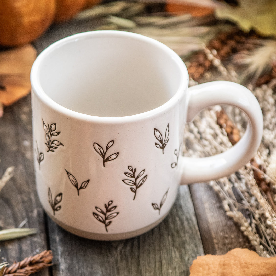Brown Leaves Stoneware Coffee Mug