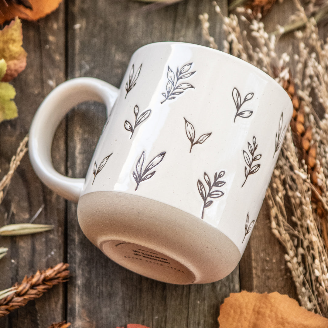 Brown Leaves Stoneware Coffee Mug