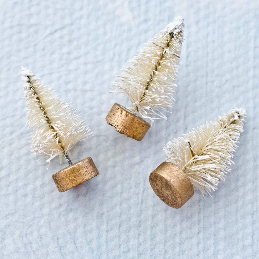 Miniature Frosted Cream Bottle Brush Trees