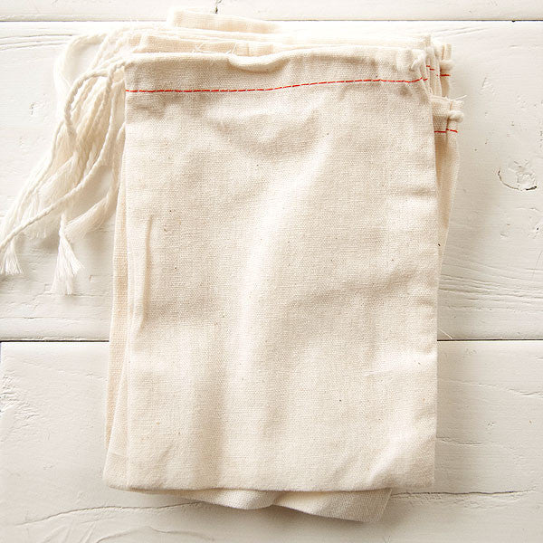 Cotton Fabric Drawstring Bags with Red Stitching 4 x 6