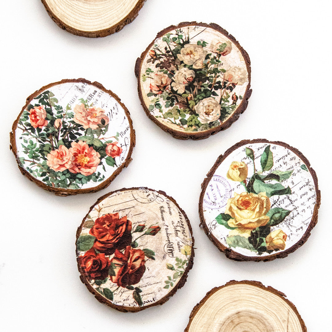 DIY Collage Paper Coasters Made From Wood Scraps
