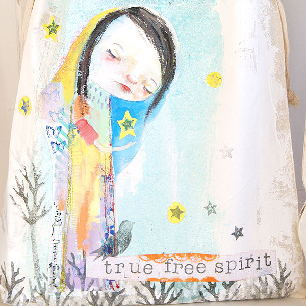 True Free Spirit Girl & Bird Canvas Tote Bags Project by Mindy Lacefield