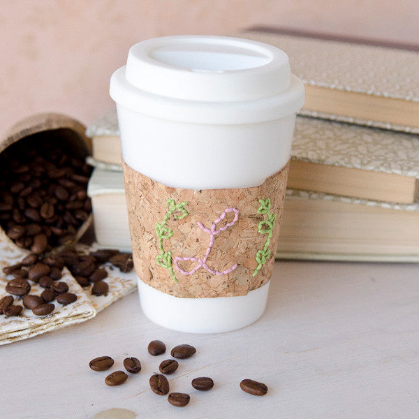 Embroidered Cork Coffee Cup Cozy Project