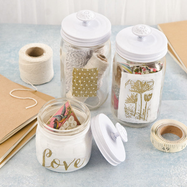 Get Organized: White and Gold Embossed Jars