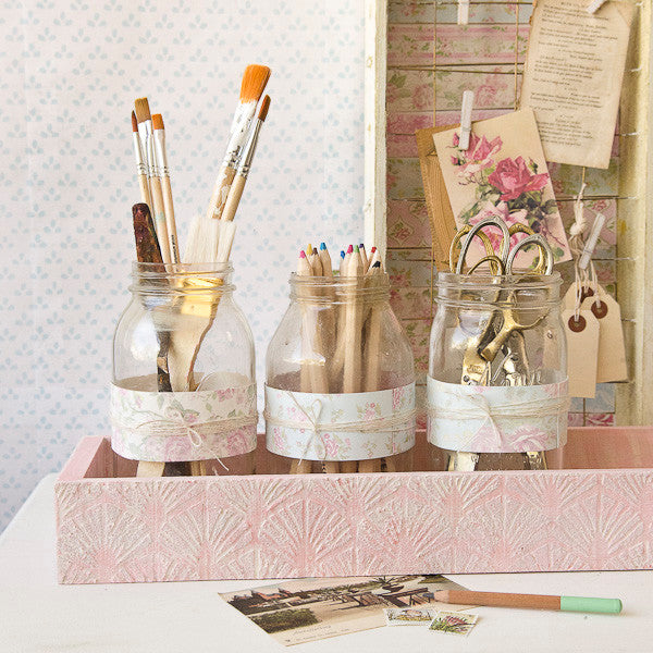 Shabby Chic Desk Décor Part 2: Desktop Storage with Mason Jars
