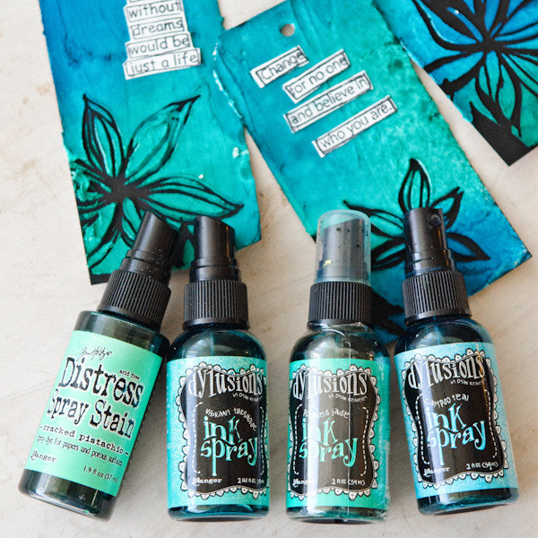 Ocean Blues Spray Ink Tags Project
