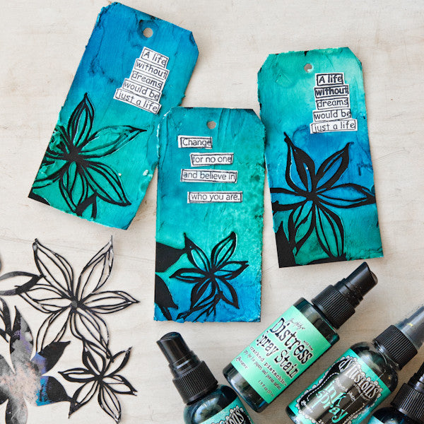 Ocean Blues Spray Ink Tags Project