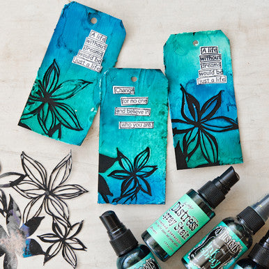 Ocean Blues Spray Ink Tags Project